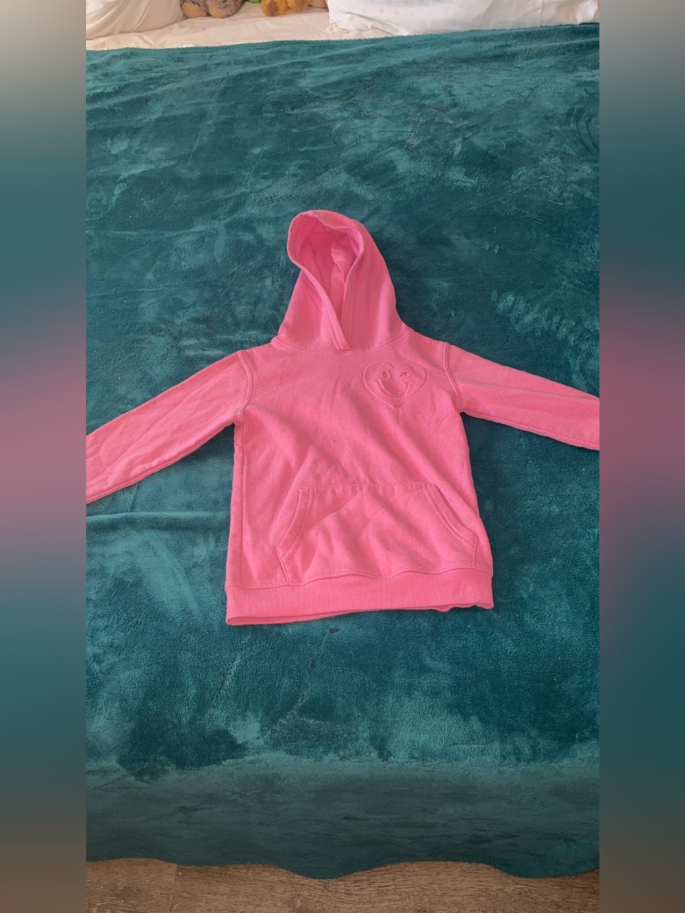 extremely me size 5/6 hoodie pink smiley Face Heart Girl kid Sweatshirt Pullover